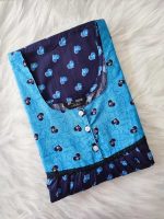 Comfortable Front Open Cotton Nighty With Buttons - 57 Inches long - Blue - Image 3