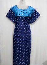 Comfortable Front Open Cotton Nighty With Buttons - 57 Inches long - Blue - Image 4