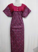 Comfortable Front Open Cotton Nighty With Buttons - 57 Inches long - Black + Magenta - Image 4