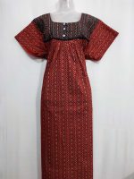 Comfortable Front Open Ajrakh Nighty With Buttons - 57 Inches long - Red + Dark Blue - Image 4