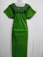 Comfortable Front Open Cotton Nighty With Buttons - 57 Inches long - Green - Image 4