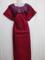 Comfortable Front Open Cotton Nighty With Buttons - 57 Inches long - Magenta + Black - Image 4