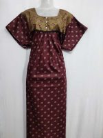 Comfortable Front Open Cotton Nighty With Buttons - 57 Inches long - Maroon + Chocolate Brown - Image 4