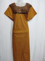 Comfortable Front Open Cotton Nighty With Buttons - 57 Inches long - Black + Yellow - Image 4