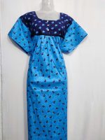 Comfortable Front Open Cotton Nighty With Buttons - 57 Inches long - Blue - Image 4