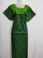 Comfortable Front Open Cotton Nighty With Buttons - 57 Inches long - Green - Image 4