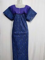 Comfortable Front Open Cotton Nighty With Buttons - 57 Inches long - Black + Blue - Image 4