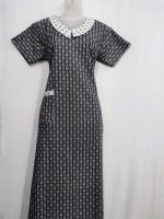 Comfortable Churidar Model Cotton Nighty with Peter-Pan Collar - 55 Inches Long - Black - Image 4