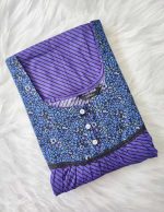 Comfortable Front Open Cotton Nighty With Buttons - 57 Inches long - Violet - Image 3