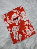 Comfortable Front Open Cotton Nighty With Buttons - 55 inches long - Orange - Image 3