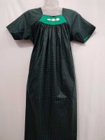 Traditional Cotton Nighty, 55 Inches Length - Black + Green - Image 4