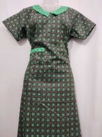 Comfortable Churidar Model Cotton Nighty with Peter-Pan Collar - 55 Inches Long - Black + Green - Image 4