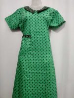 Comfortable Churidar Model Cotton Nighty with Peter-Pan Collar - 55 Inches Long - Green - Image 4