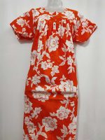 Comfortable Front Open Cotton Nighty With Buttons - 55 inches long - Orange - Image 4