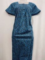 Comfortable Front Open Cotton Nighty With Buttons - 55 inches long - Blue - Image 4