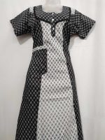 Comfortable Churidar Model Cotton Nighty - 55 Inches Long - Black+ White - Image 4