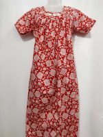 Traditional Cotton Nighty, 55 Inches Length - Red - Image 5