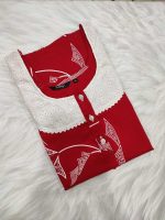 Comfortable Churidar Model Cotton Nighty, 55 Inches Long, 3/4th Sleeves - Rose - Image 3