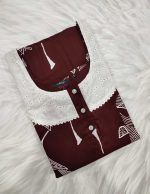 Comfortable Churidar Model Cotton Nighty, 55 Inches Long, 3/4th Sleeves - Purple - Image 3