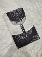 Comfortable Churidar Model Cotton Nighty, 55 Inches Long, 3/4th Sleeves - Ash colour - Image 3