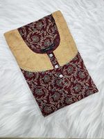 Comfortable Churidar Model Ajrakh Nighty, 55 Inches Long, Hakoba Yoke - Maroon - Image 3