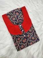 Comfortable Churidar Model Ajrakh Nighty, 55 Inches Long, Hakoba Yoke - Blue - Image 3