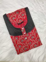 Comfortable Churidar Model Ajrakh Nighty, 55 Inches Long, Hakoba Yoke - Red - Image 3