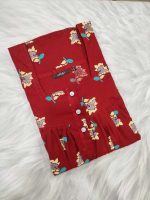 Front Open Cotton Nighty With Buttons, 55 Inches Long, 3/4th Sleeves - Red - Image 3