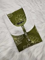 Comfortable Churidar Model Cotton Nighty, 55 Inches Long, 3/4th Sleeves - Green - Image 3