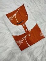 Comfortable Churidar Model Cotton Nighty, 55 Inches Long, 3/4th Sleeves - Yellow - Image 3