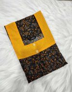 Front Open Cotton Nighty With Buttons, 55 Inches Long, Yellow Hacoba Neck - Black - Image 3