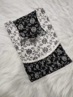 Front Open Cotton Nighty With Buttons, 55 Inches Long - Black + White - Image 3