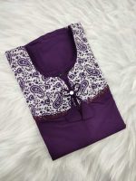 Comfortable Churidar Model Cotton Nighty, 55 Inches Long - Violet - Image 3