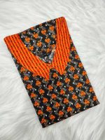 Comfortable Churidar Model Cotton Nighty, 55 Inches Long, Peter Pan Collar - Black + Orange - Image 3