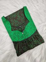 Front Open Cotton Nighty With Buttons, 55 Inches Long - Black + Green - Image 3