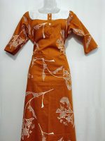 Comfortable Churidar Model Cotton Nighty, 55 Inches Long, 3/4th Sleeves - Yellow - Image 4