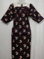 Front Open Cotton Nighty With Buttons, 55 Inches Long, Hakoba Yoke, 3/4th Sleeves - Brown - Image 4