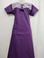 Comfortable Churidar Model Cotton Nighty, 55 Inches Long - Violet - Image 4