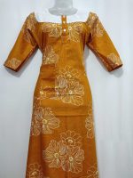 Comfortable Churidar Model Cotton Nighty, 55 Inches Long, 3/4th Sleeves - Yellow - Image 4