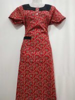 Comfortable Churidar Model Ajrakh Nighty, 55 Inches Long, Hakoba Yoke - Red - Image 4