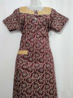 Comfortable Churidar Model Ajrakh Nighty, 55 Inches Long, Hakoba Yoke - Maroon - Image 4