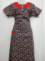 Comfortable Churidar Model Ajrakh Nighty, 55 Inches Long, Hakoba Yoke - Blue - Image 4