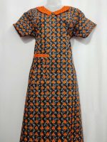 Comfortable Churidar Model Cotton Nighty, 55 Inches Long, Peter Pan Collar - Black + Orange - Image 4