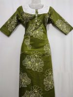 Comfortable Churidar Model Cotton Nighty, 55 Inches Long, 3/4th Sleeves - Green - Image 4