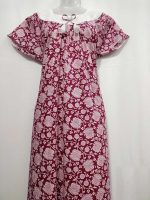 Traditional Cotton Nighty, 55 Inches Length, Round Hakoba Yoke - Red - Image 4