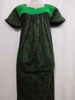 Front Open Cotton Nighty With Buttons, 55 Inches Long - Black + Green - Image 4