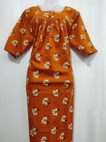 Front Open Cotton Nighty With Buttons, 55 Inches Long, 3/4th Sleeves - Orange - Image 4