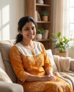 Comfortable Churidar Model Cotton Nighty, 55 Inches Long, 3/4th Sleeves - Yellow