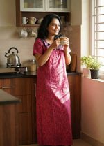 Comfortable Churidar Model Cotton Nighty with Buttons - 55 Inches Long - Rose - Image 2