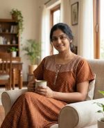 Comfortable Churidar Model Cotton Nighty with Buttons - 57 Inches Long - Brown